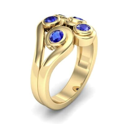 Five Stone Bezel Blue Sapphire Cluster Engagement Ring (0.7 CTW) Perspective View