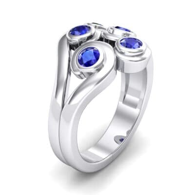 Five Stone Bezel Blue Sapphire Cluster Engagement Ring (0.7 CTW) Perspective View