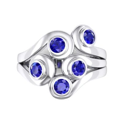 Five Stone Bezel Blue Sapphire Cluster Engagement Ring (0.7 CTW) Top Flat View