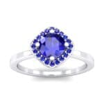 Compass Cushion Halo Round Brilliant Blue Sapphire Engagement Ring Top Dynamic View