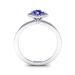 Compass Cushion Halo Round Brilliant Blue Sapphire Engagement Ring Side View