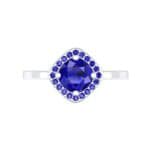 Compass Cushion Halo Round Brilliant Blue Sapphire Engagement Ring Top Flat View