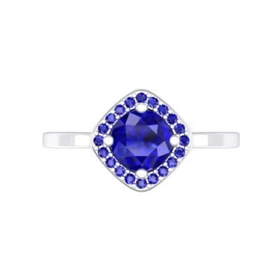 Compass Cushion Halo Round Brilliant Blue Sapphire Engagement Ring Top Flat View