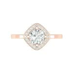Compass Cushion Halo Round Brilliant Diamond Engagement Ring Top Flat View