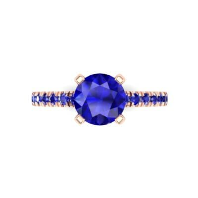 Pave Four Prong Blue Sapphire Engagement Ring (1.08 CTW) Top Flat View