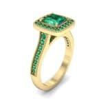 Beaded Cathedral Princess-Cut Halo Emerald Engagement Ring (1 CTW) Perspective View