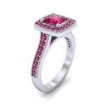 Beaded Cathedral Princess-Cut Halo Ruby Engagement Ring (1 CTW) Perspective View