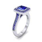 Beaded Cathedral Princess-Cut Halo Blue Sapphire Engagement Ring (1 CTW) Perspective View