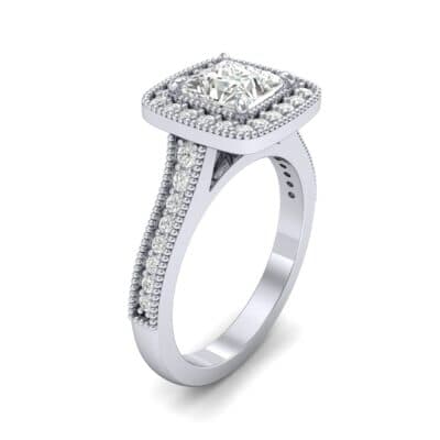 Beaded Cathedral Princess-Cut Halo Diamond Engagement Ring (1 CTW) Perspective View