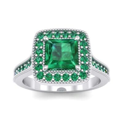 Beaded Cathedral Princess-Cut Halo Emerald Engagement Ring (1 CTW) Top Dynamic View