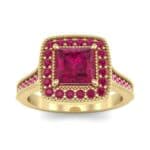 Beaded Cathedral Princess-Cut Halo Ruby Engagement Ring (1 CTW) Top Dynamic View