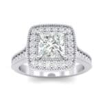 Beaded Cathedral Princess-Cut Halo Crystal Engagement Ring (0.71 CTW) Top Dynamic View