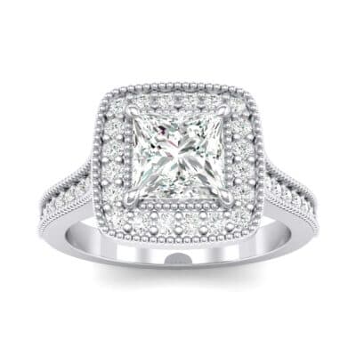 Beaded Cathedral Princess-Cut Halo Diamond Engagement Ring (1 CTW) Top Dynamic View