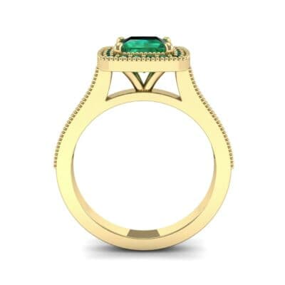 Beaded Cathedral Princess-Cut Halo Emerald Engagement Ring (1 CTW) Side View