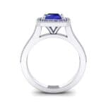 Beaded Cathedral Princess-Cut Halo Blue Sapphire Engagement Ring (1 CTW) Side View
