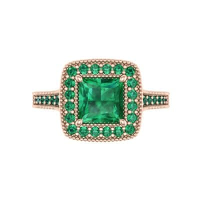Beaded Cathedral Princess-Cut Halo Emerald Engagement Ring (1 CTW) Top Flat View
