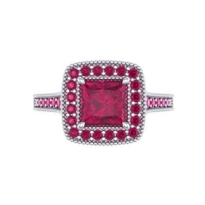 Beaded Cathedral Princess-Cut Halo Ruby Engagement Ring (1 CTW) Top Flat View