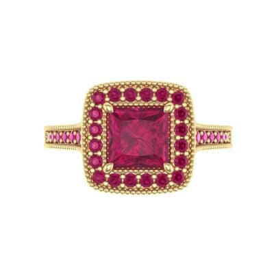 Beaded Cathedral Princess-Cut Halo Ruby Engagement Ring (1 CTW) Top Flat View