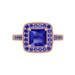 Beaded Cathedral Princess-Cut Halo Blue Sapphire Engagement Ring (1 CTW) Top Flat View