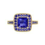 Beaded Cathedral Princess-Cut Halo Blue Sapphire Engagement Ring (1 CTW) Top Flat View