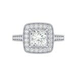 Beaded Cathedral Princess-Cut Halo Diamond Engagement Ring (1 CTW) Top Flat View