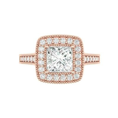 Beaded Cathedral Princess-Cut Halo Diamond Engagement Ring (1 CTW) Top Flat View