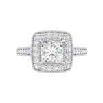 Beaded Cathedral Princess-Cut Halo Crystal Engagement Ring (0.71 CTW) Top Flat View