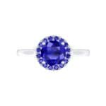 Tapered Open Gallery Halo Blue Sapphire Engagement Ring (0.77 CTW) Top Flat View