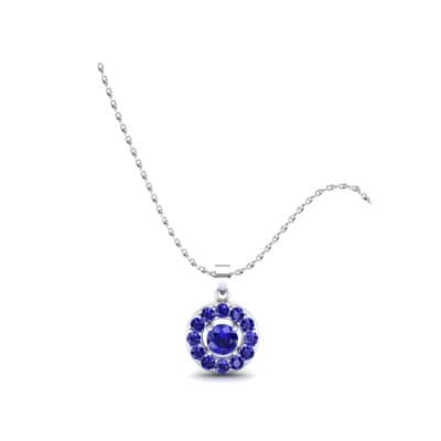 Floating Halo Blue Sapphire Disc Pendant (1.1 CTW) Perspective View