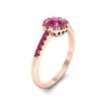 Round Halo Pave Ruby Engagement Ring (0.79 CTW) Perspective View