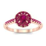 Round Halo Pave Ruby Engagement Ring (0.79 CTW) Top Dynamic View