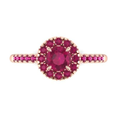Round Halo Pave Ruby Engagement Ring (0.79 CTW) Top Flat View