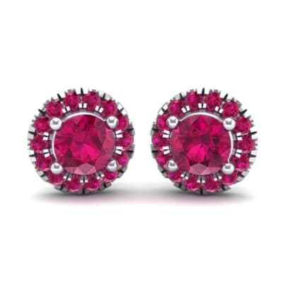 Disc Round Halo Ruby Earrings (1.26 CTW) Perspective View