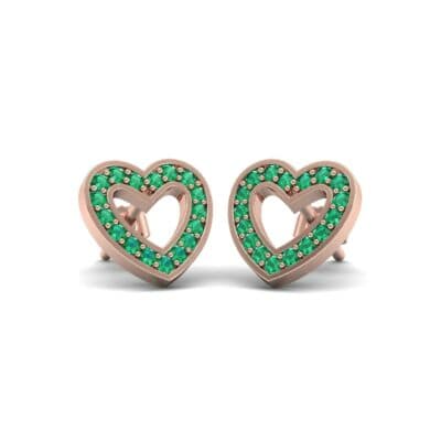 Pave Heart Emerald Earrings (0.4 CTW) Perspective View