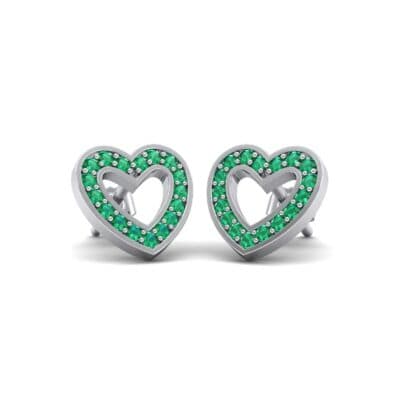 Pave Heart Emerald Earrings (0.4 CTW) Perspective View