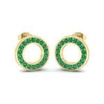Pave Circle Emerald Earrings (0.19 CTW) Perspective View