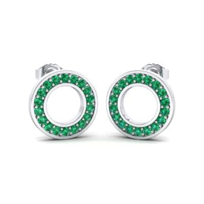 Pave Circle Emerald Earrings (0.19 CTW) Perspective View