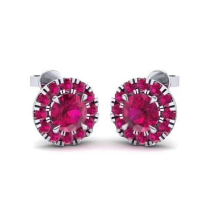 Round Halo Ruby Earrings (0.67 CTW) Perspective View