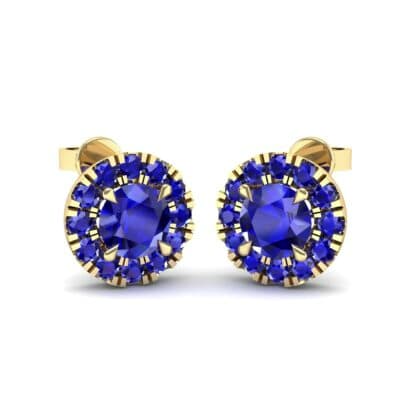 Round Halo Blue Sapphire Earrings (0.67 CTW) Perspective View