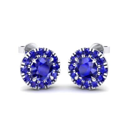 Round Halo Blue Sapphire Earrings (0.67 CTW) Perspective View