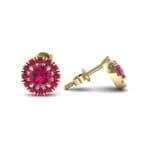 Round Halo Ruby Earrings (0.67 CTW) Top Dynamic View