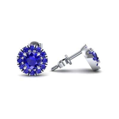 Round Halo Blue Sapphire Earrings (0.67 CTW) Top Dynamic View