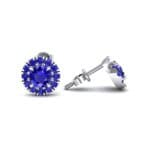 Round Halo Blue Sapphire Earrings (0.67 CTW) Top Dynamic View