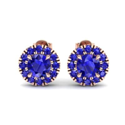 Round Halo Blue Sapphire Earrings (0.67 CTW) Side View