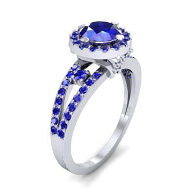 Gilda Split Shank Halo Blue Sapphire Engagement Ring (1.39 CTW) Perspective View