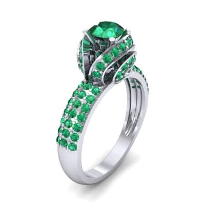 Triple Pave Grotto Emerald Engagement Ring (1.31 CTW) Perspective View
