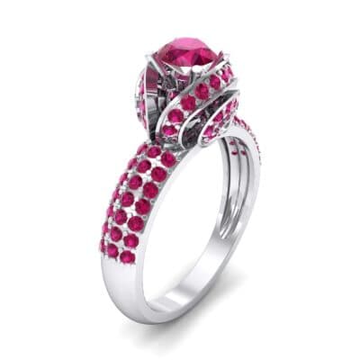 Triple Pave Grotto Ruby Engagement Ring (1.31 CTW) Perspective View