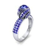 Triple Pave Grotto Blue Sapphire Engagement Ring (1.31 CTW) Perspective View