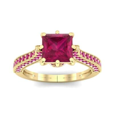 Princess Three-Sided Pave Ruby Engagement Ring (1 CTW) Top Dynamic View