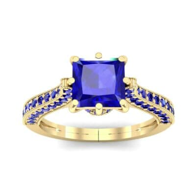Princess Three-Sided Pave Blue Sapphire Engagement Ring (1 CTW) Top Dynamic View